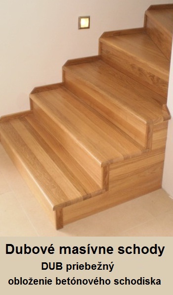 dubové masívne schody, lepený priebežný dub, obloženie betónového schodiska